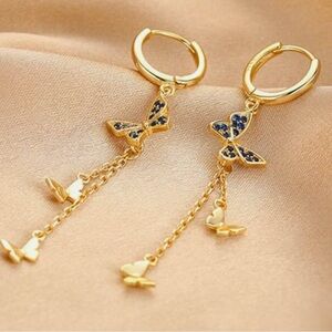 Elegant sterling silver 925 Gold and Blue Butterfly Earrings